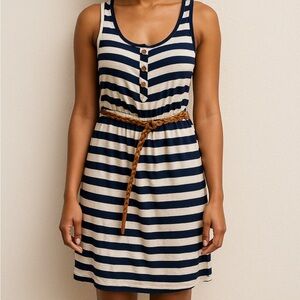 Striped Chevron Sleeveless Dress with Braided Belt and Lace Back size Small
